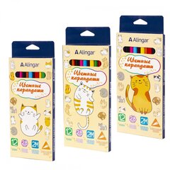 
          Карандаши цветные Alingar 12 цв., "Котята" деревянные, трехгранные, заточенные, грифель 2.8 мм, картон. уп., европодвес