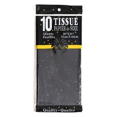 Упаковочная бумага, Тишью (50*66 см), Черная с блестками, 10 листов