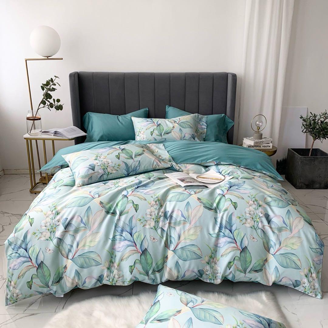 Постельное белье ЕВРО (двуспалка) Египетский Хлопок Голубой лепестки