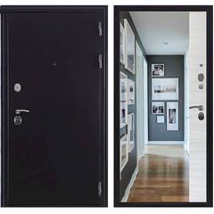 Купить Входная дверь Спартак антик тёмное серебро ПВХ акация белая поперечная с зеркалом панорама