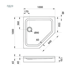 Поддон душевой 100х100 низкий акриловый