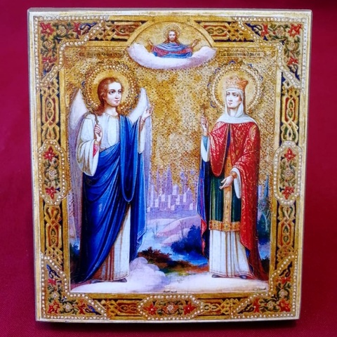 Икона святые княгиня Ольга и Ангел Хранитель на дереве на левкасе мастерская Иконный Дом