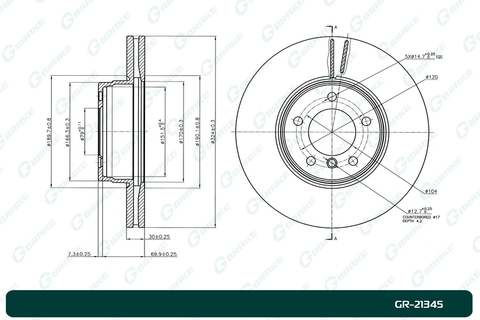 Диск тормозной вентилируемый G-brake  GR-21345