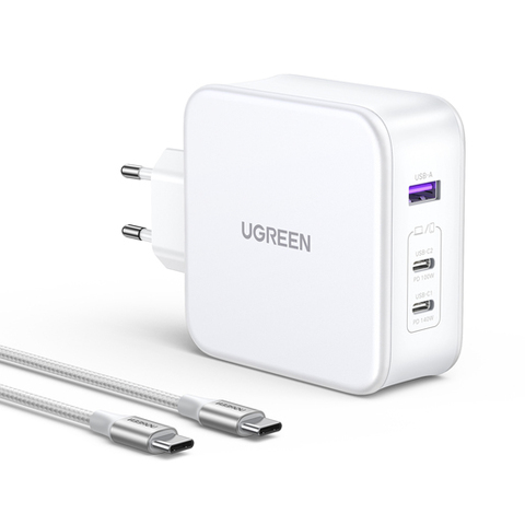 Зарядное устройство UGREEN CD289 Nexode USB-A+2*USB-C 140W GaN Charger с кабелем  2м, белый