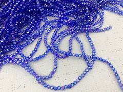 Бусины граненые Рондель, d 4 мм, 1 уп=10 нитей, 1 нить 45 см, синий АВ