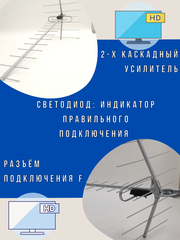 ТВ АНТЕННА НАРУЖНАЯ АКТИВНАЯ ЦИФРОВАЯ С ДАЛЬНОСТЬЮ ПРИЕМА ДО 80 КМ ТРИАДА-3381