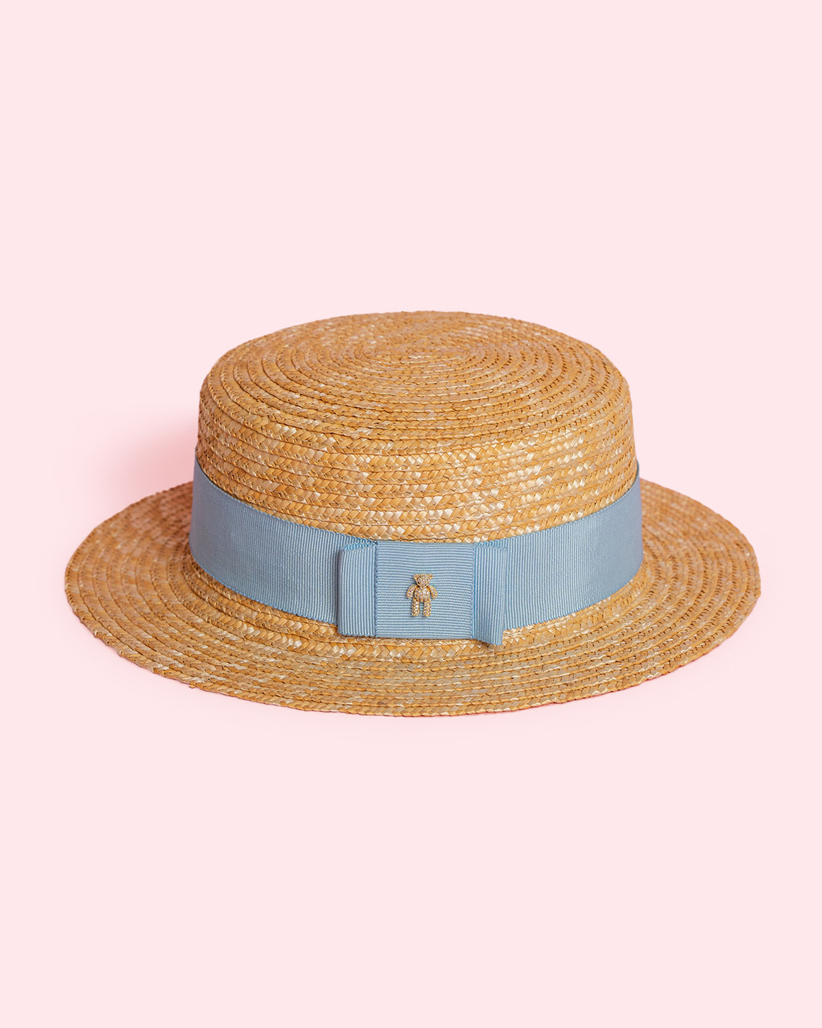 Соломенная шляпа-канотье с мишкой