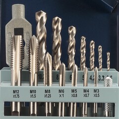 Набор метчиков однопроходных M3 -M12 HSS-G DIN352 (+ вороток, сверла) 15пр H-Tools 245004HT