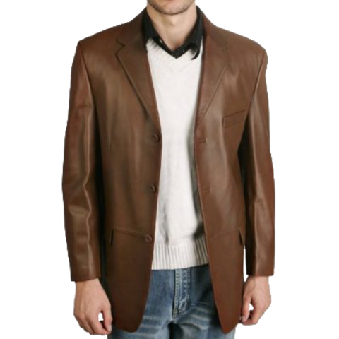 Bgsd mens classic three-button lambskin leather blazer