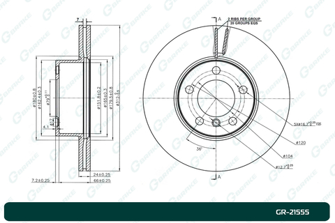Диск тормозной вентилируемый G-brake  GR-21555