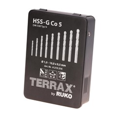 Набор сверл по металлу 1-10мм 19шт DIN338 HSSE-Co5 Terrax by Ruko A215214