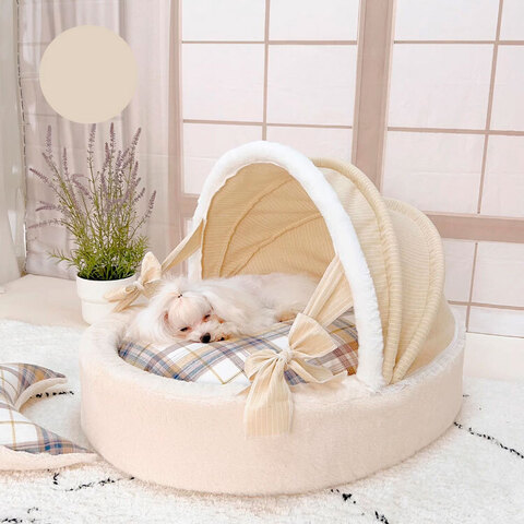 2027 Люлька с белым мехом и полосатой крышей PREMIUM (чехлы съёмные)