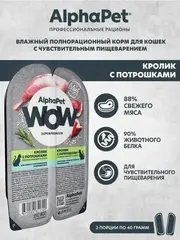 Влажный корм для кошек AlphaPet WOW (АльфаПет) 0,08кг кролик с потрошками нежные ломтики в соусе для кошек c чувствительным пищеварением