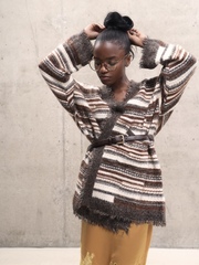 Коричневый удлиненный кардиган в полоску