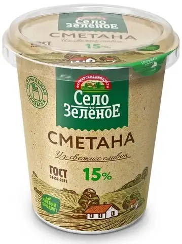 Сметана Село зеленое 15% 300г, шт