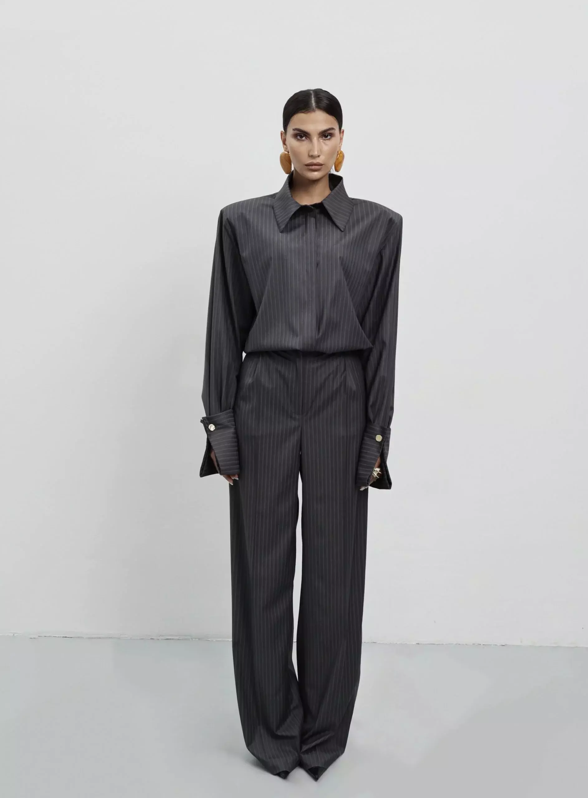 Брюки палаццо в полоску, Серые