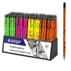 
          Карандаш ч/г Alingar HB, дерево, с ластиком, круглый, заточенный, ассорти, корпус с рисунком "Пламя", пластиковый стенд по 288 шт.