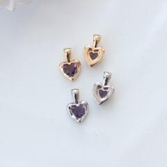 Подвеска Сердце с тёмно-сиреневым фианитом, 12*8 мм, родий, П294