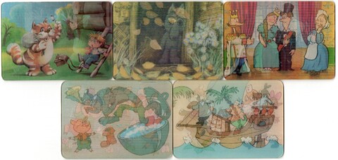 № 138 Набор из 5 переливных (стерео) Календариков . Мультфильмы СССР 1990 год.