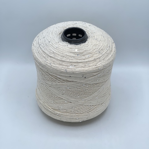 Бобинная пряжа, Linette Pailletes, 450м, 80% Лен, 20% Полиэстер(пайетка), Сливочный+пайетка. 39446