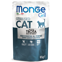 Влажный корм Monge Cat Grill для стерилизованных кошек, с форелью, паучи 85 г - 28 шт