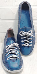 Летние женские кроссовки кожаные кеды с перфорацией кэжуал стайл Wollen P029-2096-24 Blue White.
