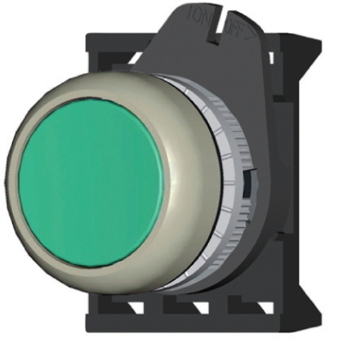 DKC / ДКС ABDTM2C Кнопка выпуклая с фиксации, зеленая - серия Хром