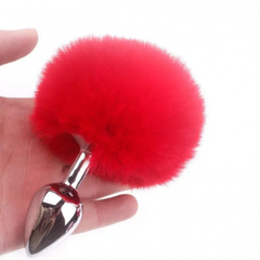 Металлическая анальная пробка с красным хвостиком Fluffy от Alive (9×4,1 см)