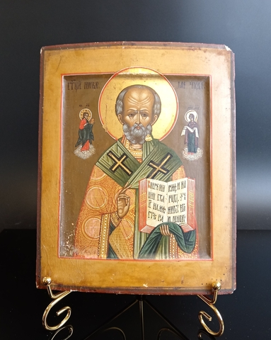 Икона 19 век "Святитель Николай Чудотворец" (Николай Угодник). Дерево, ковчег, левкас, темпера, золочение.