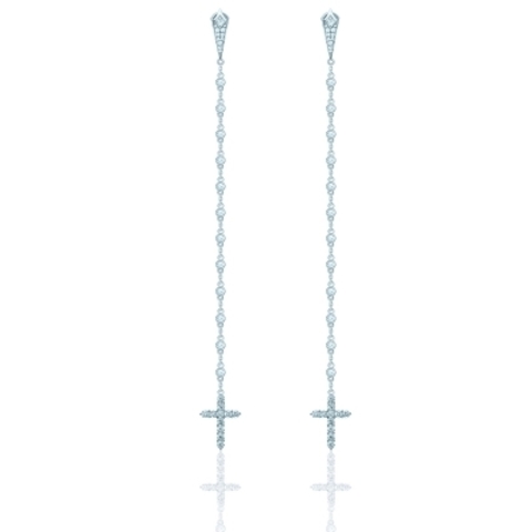 89074- Серьги из серебра с подвесками крестиками с кубическими цирконами бриллиантовой огранки