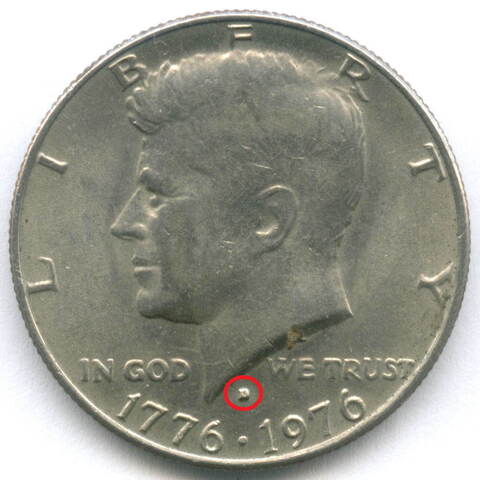 1/2 доллара 1976 (D). США. 200-летие Декларации независимости. Медь с медно-никелевым покрытием XF-AU