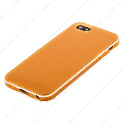 Накладка силиконовый TPU для Apple iPhone SE/ 5s/ 5C/ 5 оранжевый с двумя белыми полосами в упаковке