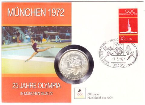 10 марок 1972 (F) XX летние Олимпийские игры в Мюнхене, (Спортсмены). Германия AU в конверте со спецгашением