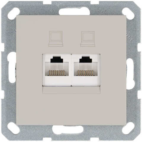 Розетка компьютерная 2 разъёма RJ45 Cat.5e (UTP). Цвет Тауп. Jasmart. G6106T