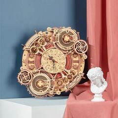 Настенные кварцевые часы с календарём Zodiac Wall Clock (Зодиак) от ROKR - Деревянный конструктор, сборная механическая модель, 3D пазл