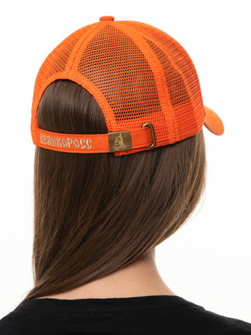 Бейсболка с сеткой «Великая Россия» оранжевого цвета с 3D вышивкой лого