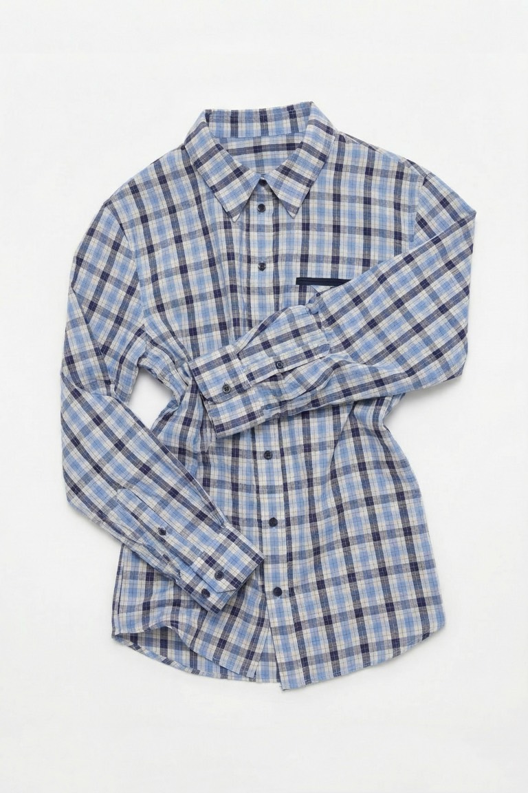 Рубашка с декоративным карманом в клетку, синий