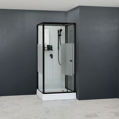 Душевая кабина квадратная 70 х 70 , распашная дверь, стеклянная, профиль чёрный