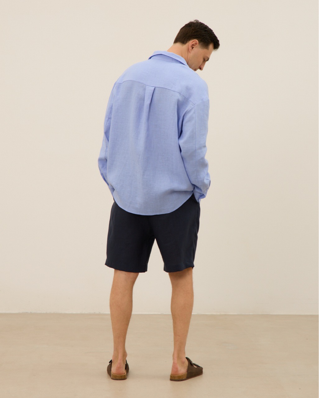 Рубашка мужская, из 100% льна, голубая