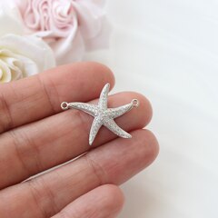 Коннектор Морская звезда с фианитами 28*20 мм, родий, П489