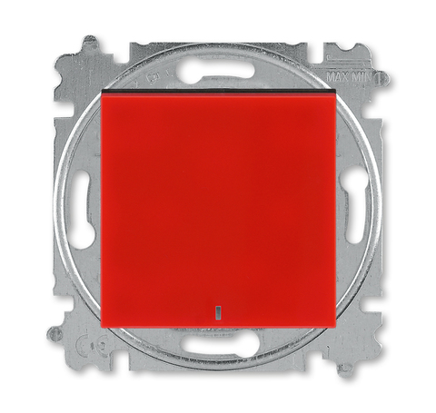 Выключатель/переключатель одноклавишный с ориентационной подсветкой LED голубого цвета на 2 направления(проходной). Цвет Красный / дымчатый чёрный. ABB. Levit(Левит). 2CHH590646A6065+2CHU165443A4000