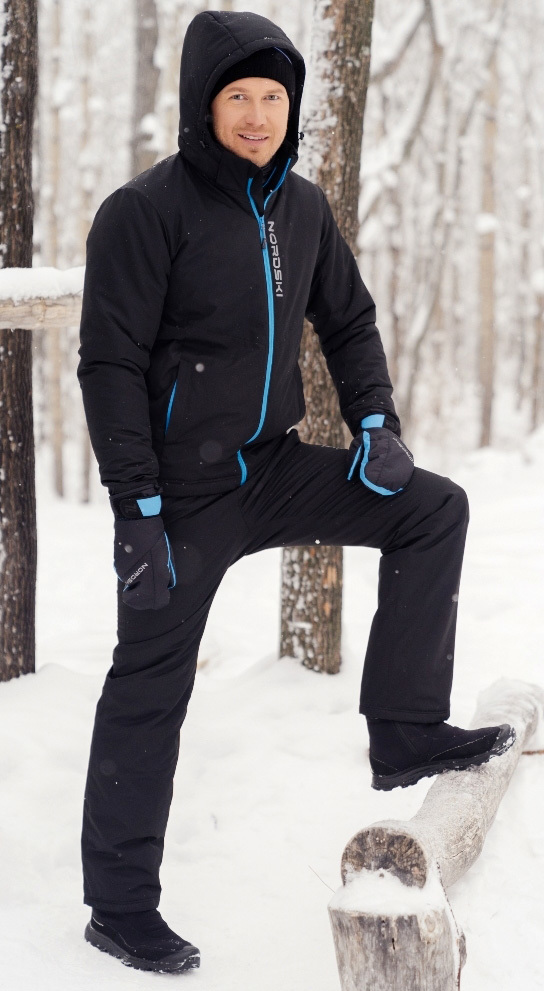 Утеплённый прогулочный лыжный костюм Nordski Montana Black мужской NSM428100-NSM211100 - SkiRunner.ru