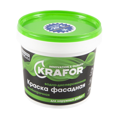 Краска водно-дисперсионная фасадная особопрочная Krafor, 1,5 кг, белая, 42163