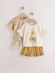 Футболка и шорты в комплекте для девочки Next E65-378, 2 шт., Бежевый
