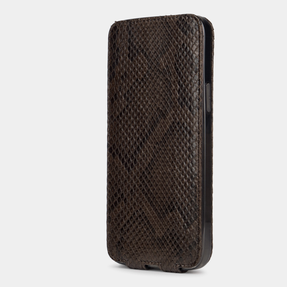 Чехол для iPhone 13 Pro Max из кожи питона, темно-коричневого цвета