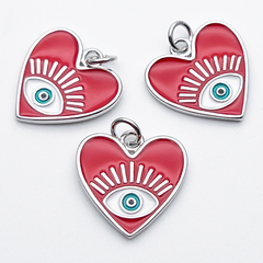 Подвеска Сердце Глаз, цвет серебро (родий), размер 17*17 мм, цена за 1 шт