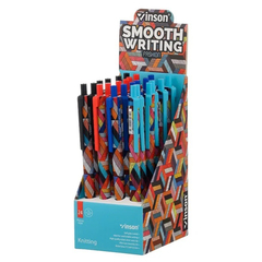 Ручка шариковая, масляная, автоматическая, Vinson, синие чернила, серия "VINSON KNITTING", 4 цвета корпуса, 24 шт