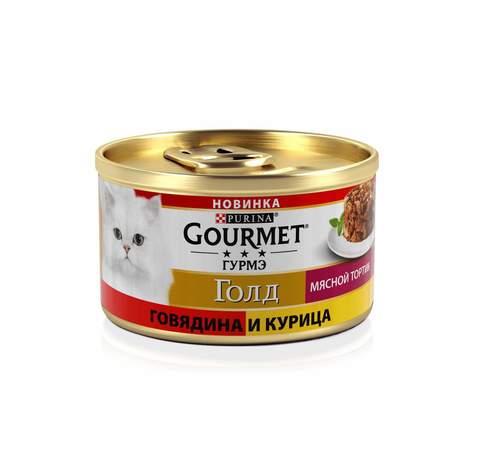 Gourmet Gold Мясной тортик консервы для кошек (курица и говядина) 85г