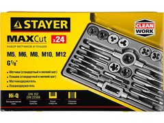 STAYER MaXCut, 24 предмета, легированная сталь, набор метчиков и плашек (28020-H24)