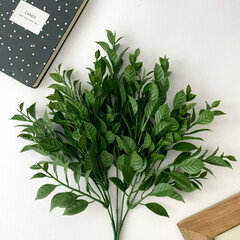 Искусственная зелень декоративная, букет 5 веток, 36 см, цвет Темно-зеленый, набор 1 букет